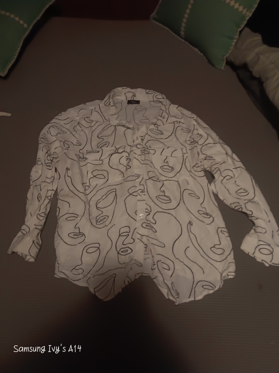 Milk & Honey Tops - Milk & Honey White Button-Up Shirt with Black Abstract Line Print